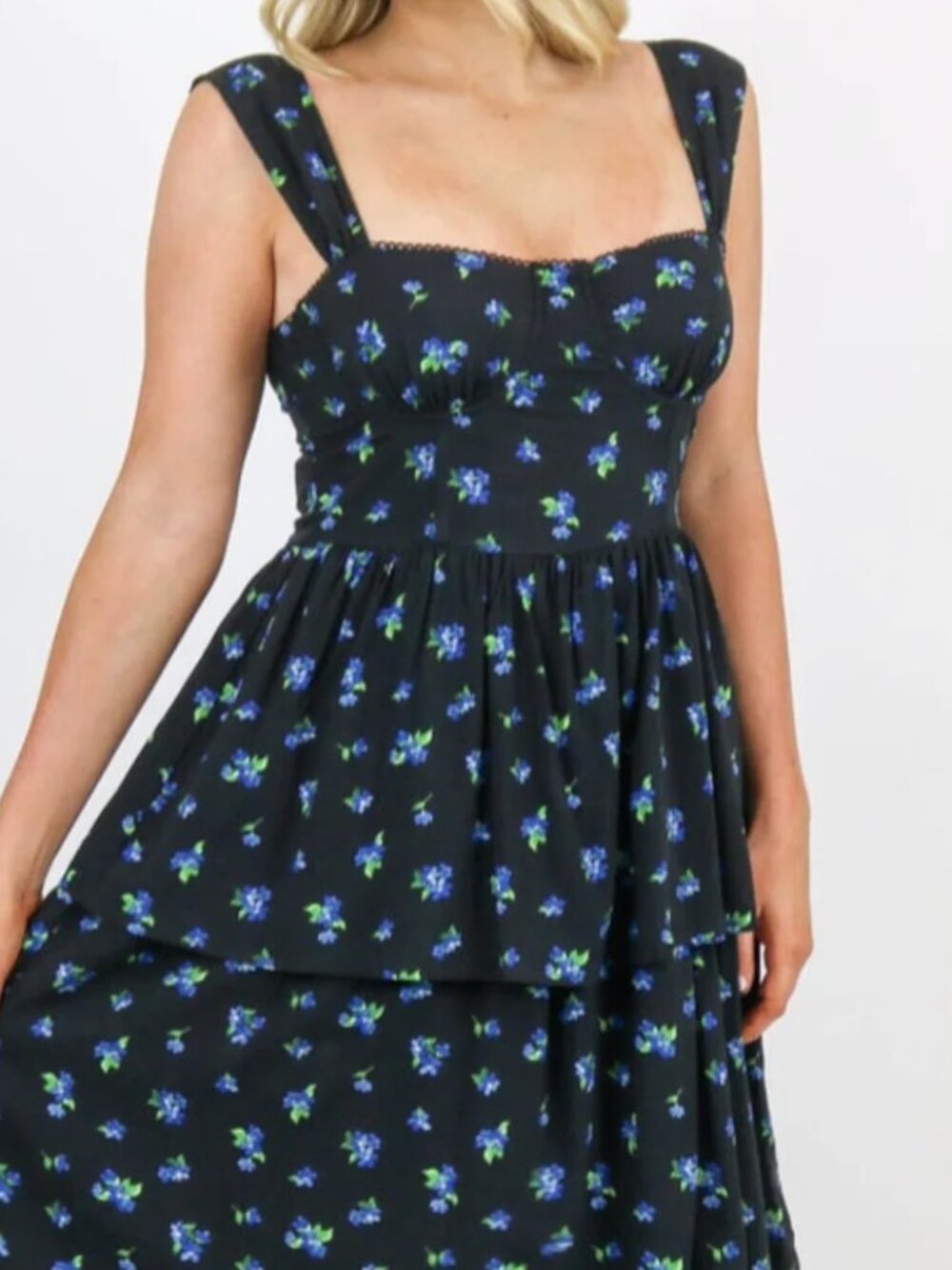 WeWoreWhat Ditsy Floral Tiered Ruffle Midi Dress, XL
